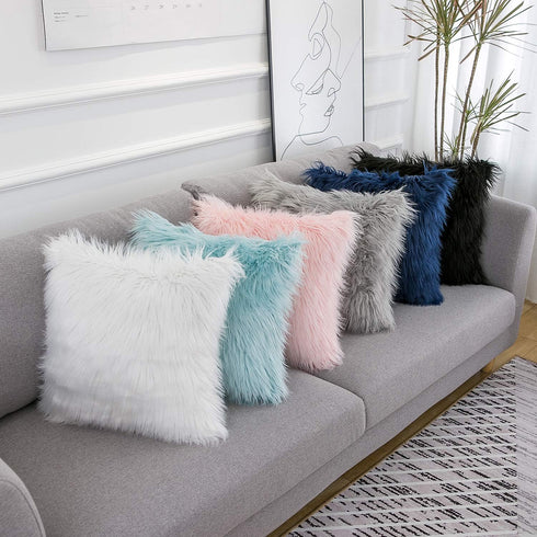 WLNUI Set of 2 Light Grey Decorative Pillow Covers, Luxury Merino Style Faux Fur Fluffy Cushion Case