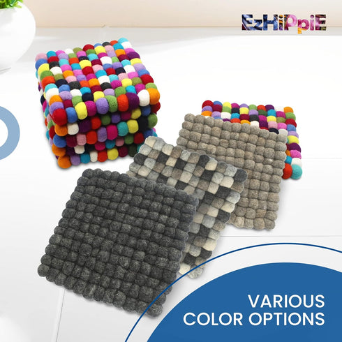 20 CM Woollen Pot Trivet with Heat Resistance, Handmade Non Slip Pan Holder from Nepal, Trivets for Kitchen, Pots, and Pans Protect Tables and Worktops, Absorbent Felt Ball Pad, Square-2 by Ezhippie