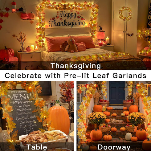 20LED suddus Fall Leaves Garland with Lights, Battery Operated Fall Lights with Timer, Thanksgiving Decoration