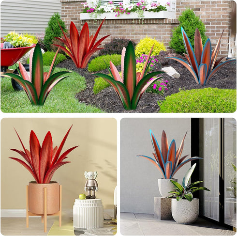 Wind Resistant Metal Agave Garden Art, Outdoor Sculpture Statue, Courtyard Lawn Ornament Gift (1, 12 Leaves, Blue)
