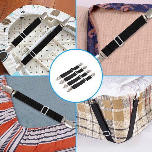 BetyBedy 4Pcs Adjustable Bed Sheet Fasteners, Elastic Straps Clips, Cover Grippers Holder for Mattress Pad, Sofa