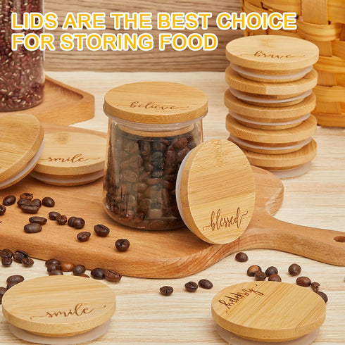 12 Set Tessco for you Pieces Yogurt Jar Lids Inspirational Yogurt Bamboo Lids with Silicone Sealing Compatible with Oui