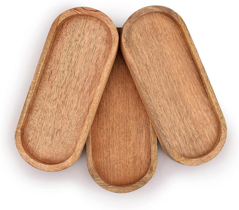 Samhita Set of 3 Mango Oval Wood Trays, Perfect for Food Holder/BBQ, Serve Cheese, Sushi, Holiday Snacks (12" x 5" x