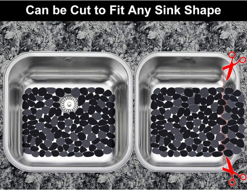 Yolife Pebble Sink Mats - PVC Sink Saddle Protectors for Stainless Steel Sink, 2 Pack (Black), 15.8inch x 12inch