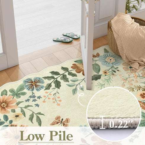 2x5 (2x5ft,Beige) Lahome Floral Kitchen Runner Rug, Rug Runners for Hallways Non Slip Ultra-Thin Soft Washable Carpet