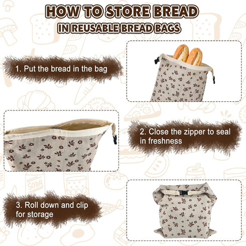 2 Pack 10 Reusable Bread Bags for Homemade Bread Sourdough, XL Bread Bag with Zipper, Pcs Large Paper Bags with Window