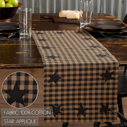 VHC Brands Black Star Cotton Woven Quilted Runner, 13x36, Black