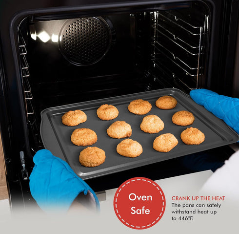 Perlli Cookie Sheets for Baking, 3-Piece Non Stick Oven Pan Tray Set, Carbon Steel BPA Free for Cakes and Cookies