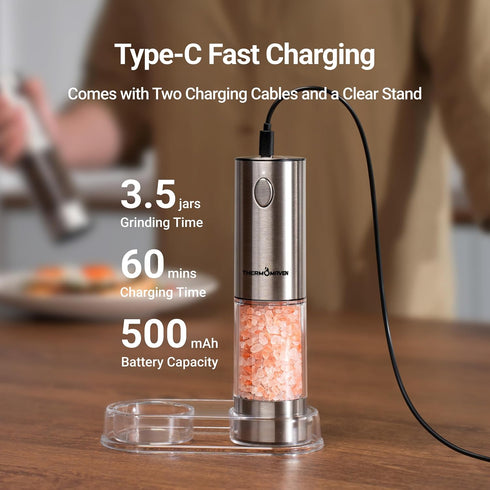 Set, 110ml 6 ThermoMaven Upgraded Larger Capacity Electric Salt and Pepper Grinder Rechargeable Salt and Pepper Shaker
