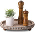 Wooden Coffee Table Tray Decor, Round Decorative Tray Brown Beaded Distressed Rustic