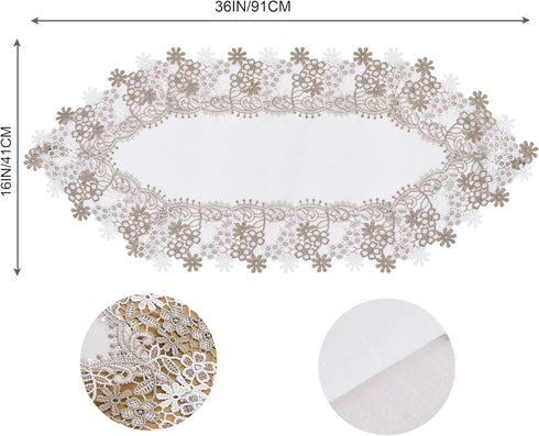Winotic 36 inches 16 36) White Beige Floral Lace Table Runner Dresser Scarf Long for Kitchen Dining Coffee Table