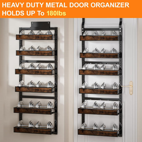 6 2 1 Tier Over The Door Pantry Orangizer IN Wall Mounted or Hanging Spice Rack with Adjustable Wood Basket,Heavy Duty