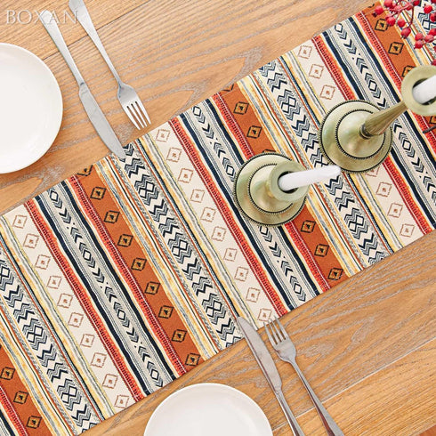 BOXAN Antique Southwestern Native Design Table Runner Cloth, Boho Cotton Geometric Striped Pattern for Home Decor (12 X
