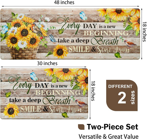 Likiyol Sunflower Kitchen Rugs Set of 2, Anti Fatigue Mats for Kitchen Floor, Non-Slip Washable