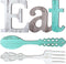 Jetec Set of Eat Sign, Cute Fork and Spoon Wall Decor, Rustic Wood Decorative Hanging Letters for Kitchen Home