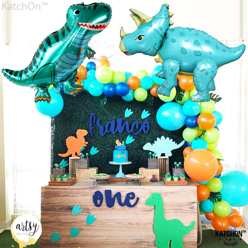 KatchOn Giant Blue Dinosaur Balloons, 38 Inch Pack of 2 Mylar Balloons for Birthday Party Decor