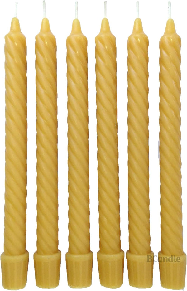 100% Pure Beeswax Spiral Twist Taper Candles - Organic Set of 6, 8 Inches Tall, 3/4 Inch Diameter