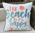 Embroidered The Beach is My Happy Place Throw Pillow Cover, Square 18 inches Decorative Canvas Cover with Pattern