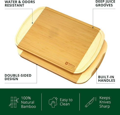ROYAL CRAFT WOOD Bamboo Cutting Boards for Kitchen, XL Wooden Chopping Board with Juice Groove, 18" x 12"