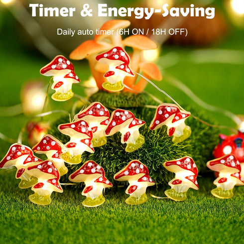 Libreath 10FT 30LEDs Mushroom Decor Mushroom String Lights Princess Fairy Light Room Decor Battery Powered for Spring