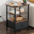 Side Table with Charging Station, Nightstand with Adjustable Fabric Drawer, Bedside Table
