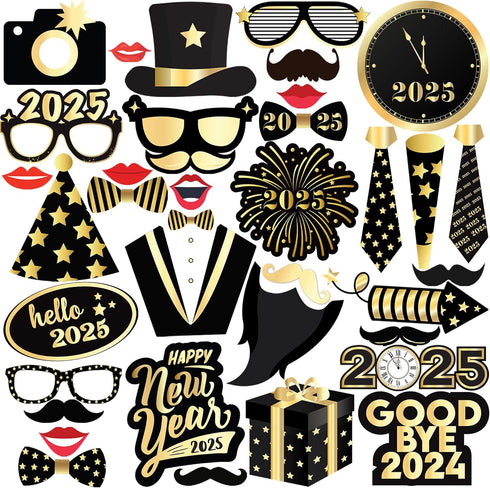 KatchOn New Years Photo Booth Props 2025 - Pack of 35 for New Years Eve Party Supplies and Decorations