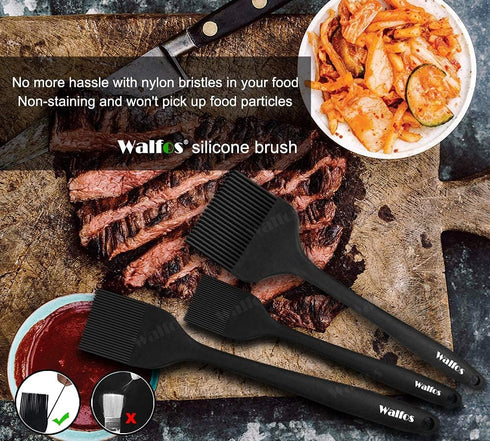 Walfos 3 Size Basting Brush - High Heat Resistant Silicone Pastry Brushes for Kitchen Cooking, Barbecue, Baking,