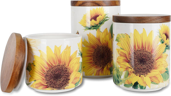 Sunddo Sunflower Ceramic Canister Sets for Kitchen Counter,Tea Coffee Sugar Canister Set