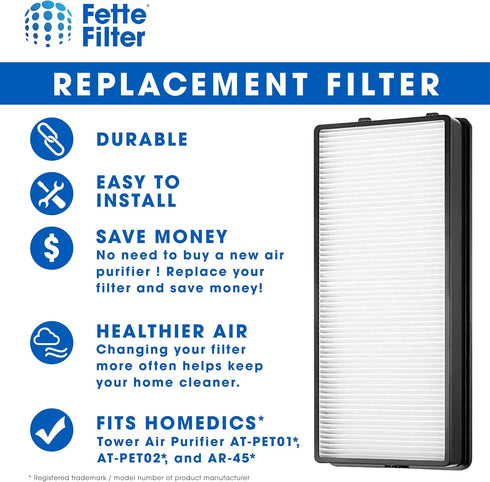 Fette Filter - at-OFL True HEPA Replacement Filter, Compatible with HoMedics TotalClean True HEPA Tower Air Purifier