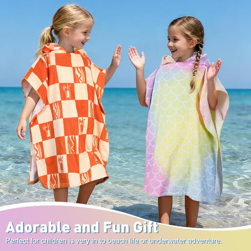2-6, 100% Catalonia Mermaid Hooded Poncho Towel for Toddler Aged Cotton, Absorbent Girls Bath Towel, Kids Swim Towel at