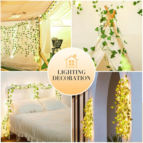 2 Pack 6.56 80LEDS KASZOO Ft Vine with Fairy Lights, Battery/USB Operated, Vine String Lights, Ivy Garlands with Fairy