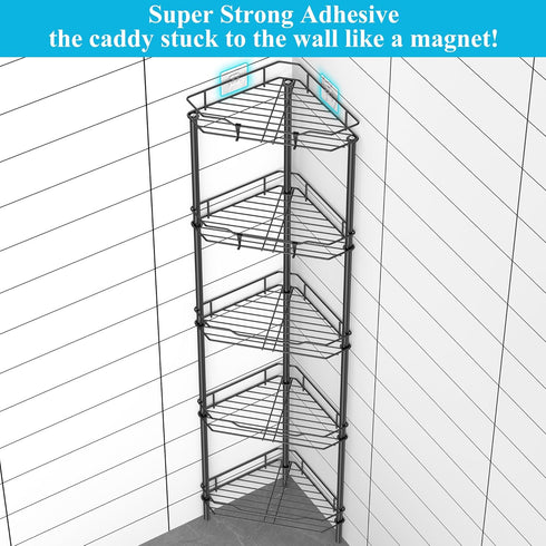 HuggieGems 5-Tier Black Shower Caddy Organizer with Hooks - Stylish Bathroom Storage