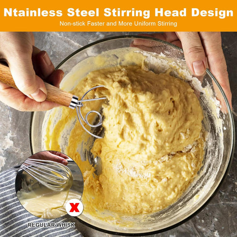 2-Pack Danish Dough Whisk, 13-Inch Bread Whisk with Stainless Steel Ring for Sourdough, Pizza, Pastry, and Cookies