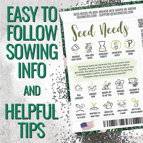 (1 Pack) Seed Needs Wormwood Seeds for Planting - Non-GMO, Heirloom & Untreated Perennial Herb - Medicinal Herbs
