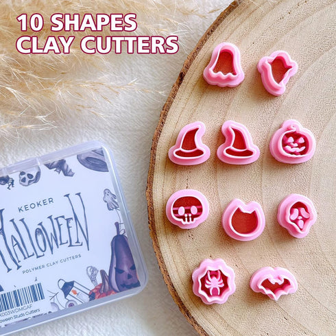 KEOKER Halloween Polymer Clay Cutters - 10 Shapes for Earrings, Pumpkin Clay Cutter for Halloween