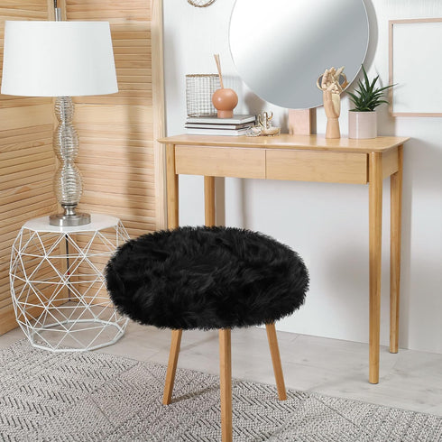 uxcell Faux Fur Round Rug - Fluffy Area Mat for Bedroom Floor Sofa Living Room 2 x 2 Feet Black