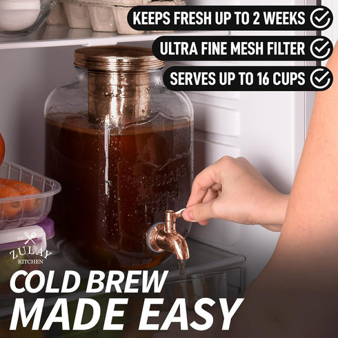 1 Zulay Kitchen Gallon Cold Brew Coffee Maker - Large Iced Tea & Cold Brew Pitcher with Extra-Thick Glass & Stainless