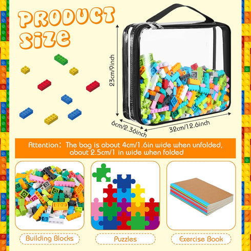Sanwuta 6 Packs Toy Storage Bags, PVC Organizing Bags with Zipper, Waterproof Toy Bags for Board Games, Building