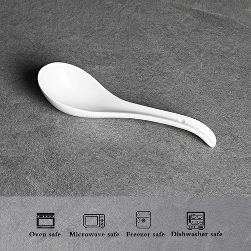 Asian Soup Spoons Set of 6, Ceramic Japanese Ramen Spoons, Dishwasher Safe