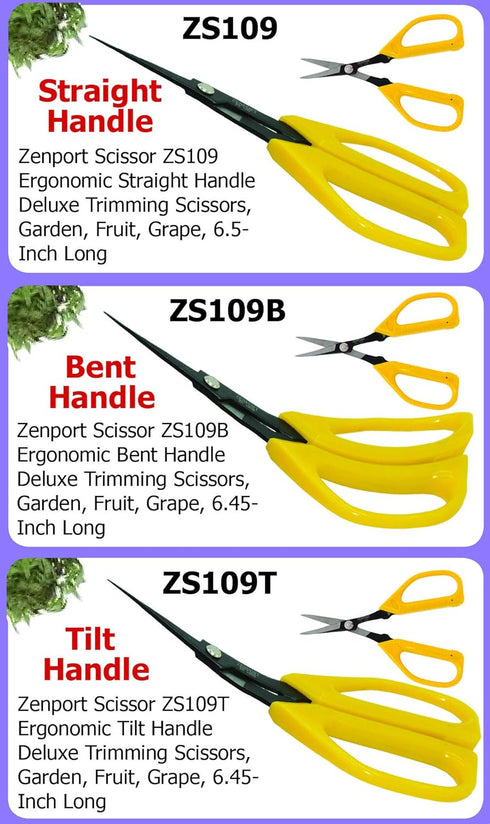 Zenport ZS109B Ergonomic Bent Handle Deluxe Bud Trimming Scissors, 6.5-Inch, Yellow