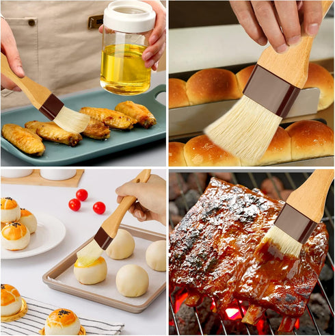 Pastry Brush-Basting Brush for Cooking, 2 Pc Boar Bristles Food Brush with Beech Wooden Handle for Baking