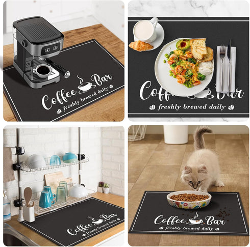 Coffee Mat, Absorbent Dish Drying Mat for Kitchen Counter, Fashionable Coffee Bar Accessories, 12"x 20" Black