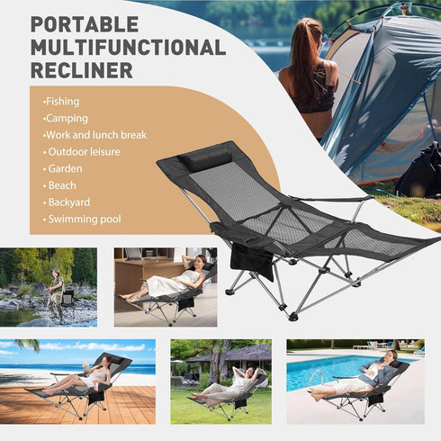 Zero Gravity Chair Reclining Folding Chair with Removable Footrest and Pillow & Cup Holder, Adjustable Outdoor Oxford