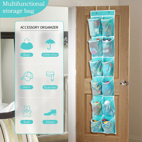 12 GOMAJI Over the Door Hanging Shoe Organizer, Pockets, Turquoise
