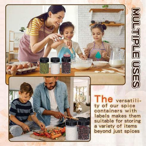 Uiifan 18 Pack 10 oz Spice Jars with Black Lids, Clear Plastic Spice Containers with Shaker Lids for Kitchen