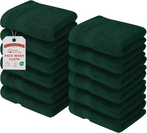 RIVERSIDE 12 Pack Premium 100% Cotton Face Wash Cloths, 12 x 12