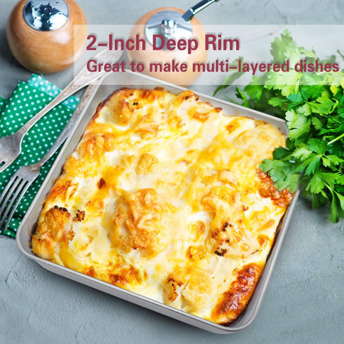 P&P CHEF 8 Inch Square Baking Cake Pans, Small Stainless Steel Lasagna Brownie Pan, Non-toxic & Durable