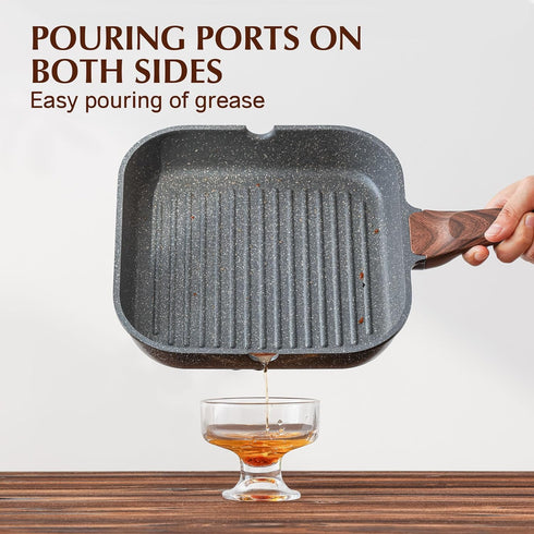 SENSARTE Nonstick Grill Pan for Stove Tops, Versatile 9.5 Inch Griddle with Pour Spouts for Indoor & Outdoor