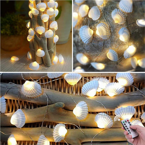 Beach Seashell Decorative String Lights 14.1Ft 40 Warm White LED Waterproof Battery