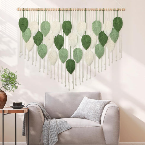 51.5"W 33.5"L Weldomcor Large Macrame Wall Hanging, Boho Leaves Macrame Tapestry Wall Decor Handmade Woven Hanging